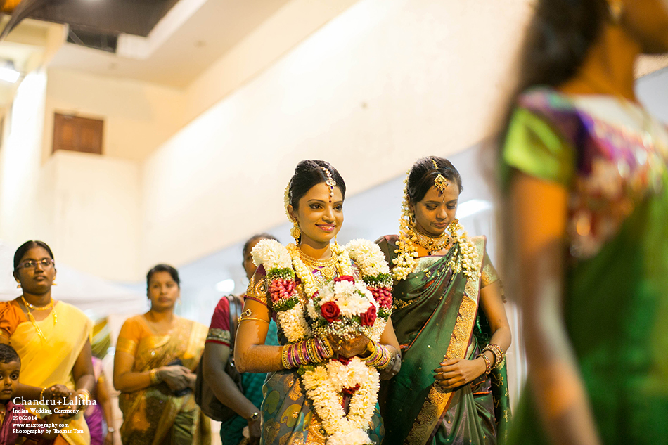 Bride walking to temple